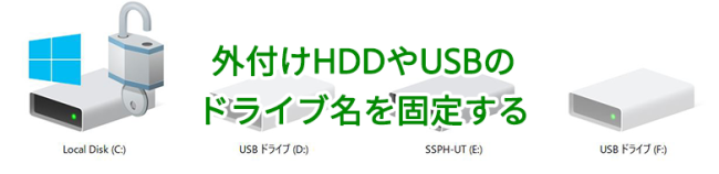 外付けHDDやUSBのドライブ名を固定する